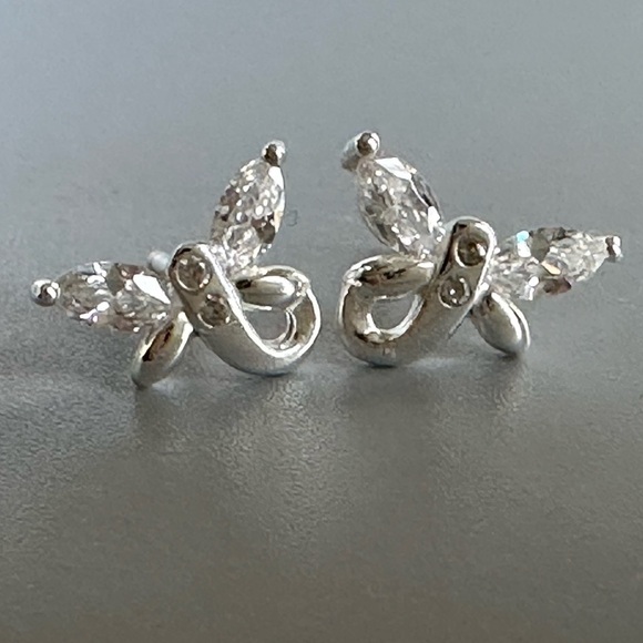 Sterling Silver Crystal Butterfly Stud Earrings - Picture 8 of 10